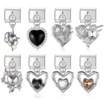 Romantic Heart Shiny CZ Italian Charm Links Fit 9mm