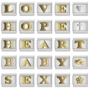 26 Gold Letters Italian Charm Links Fit 9mm