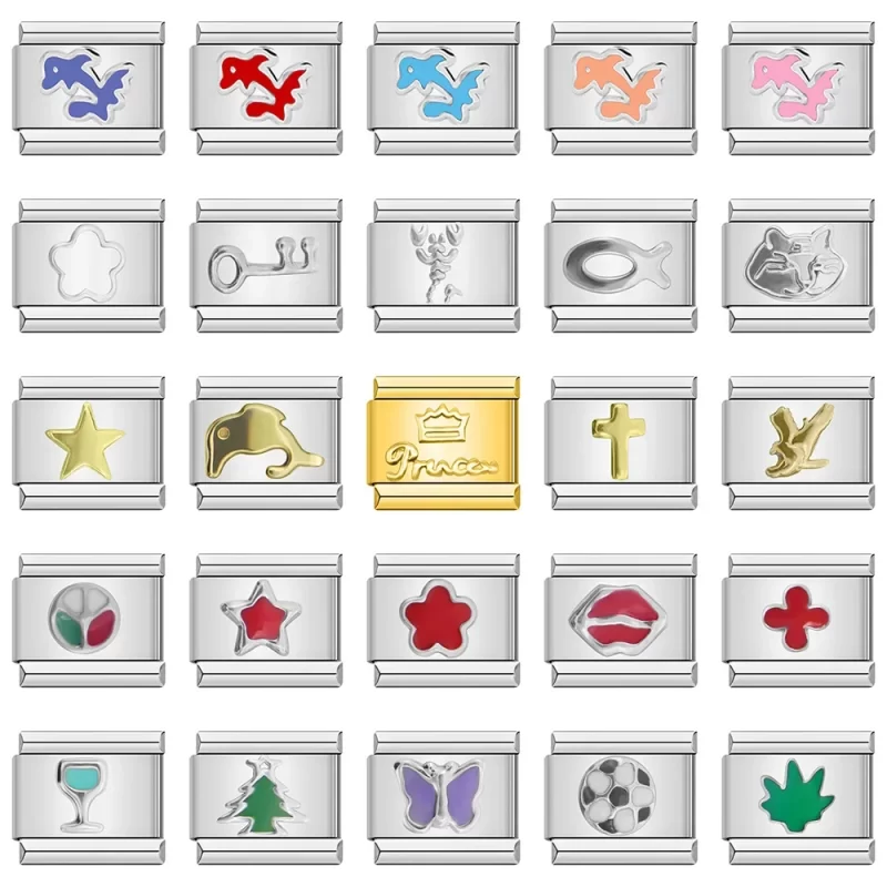 Butterfly Dolphin Cross Flower Star Italian Links Charm Fit 9mm