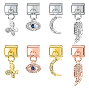 Moon Eye Butterfly Angle Wing Shiny CZ Charm Links Fit 9mm
