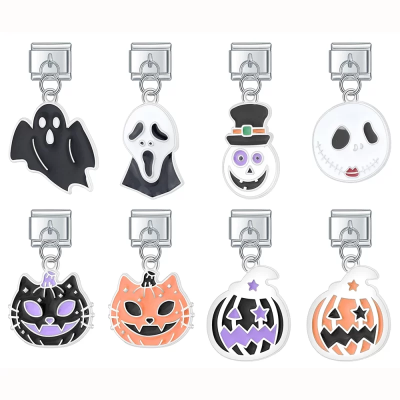 New Colour Glaze Halloween Pumpkin Cross Italian Links Charm Fit 9mm