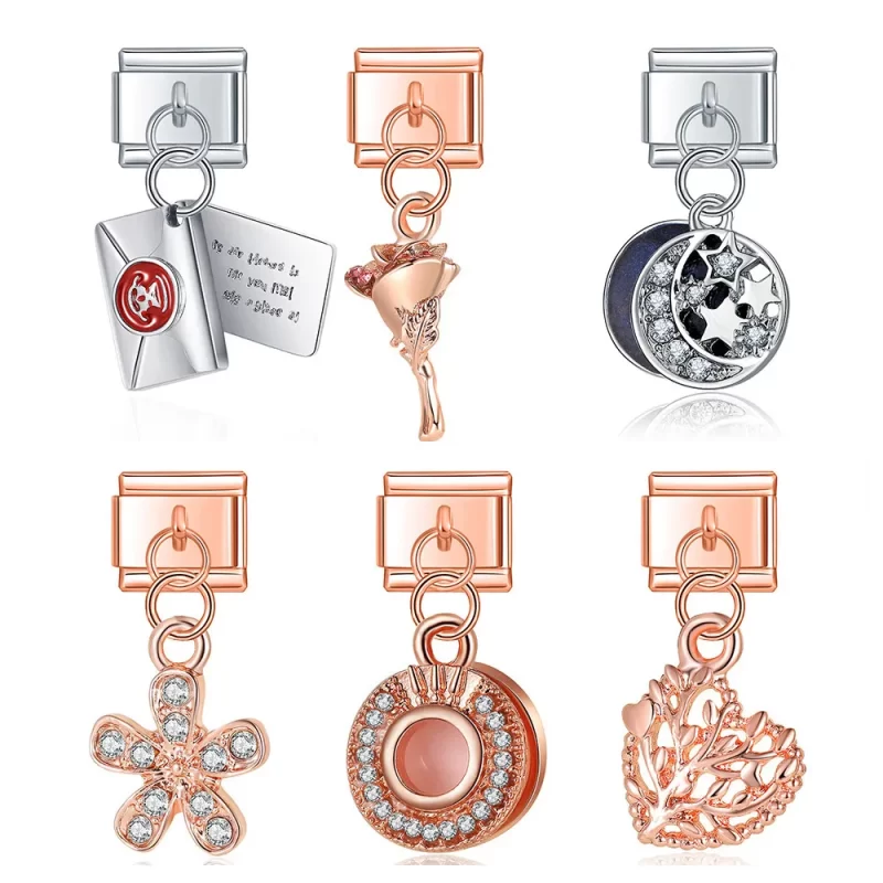 Rose Flower Heart Flower Envelope Charm Italian Links Fit 9mm