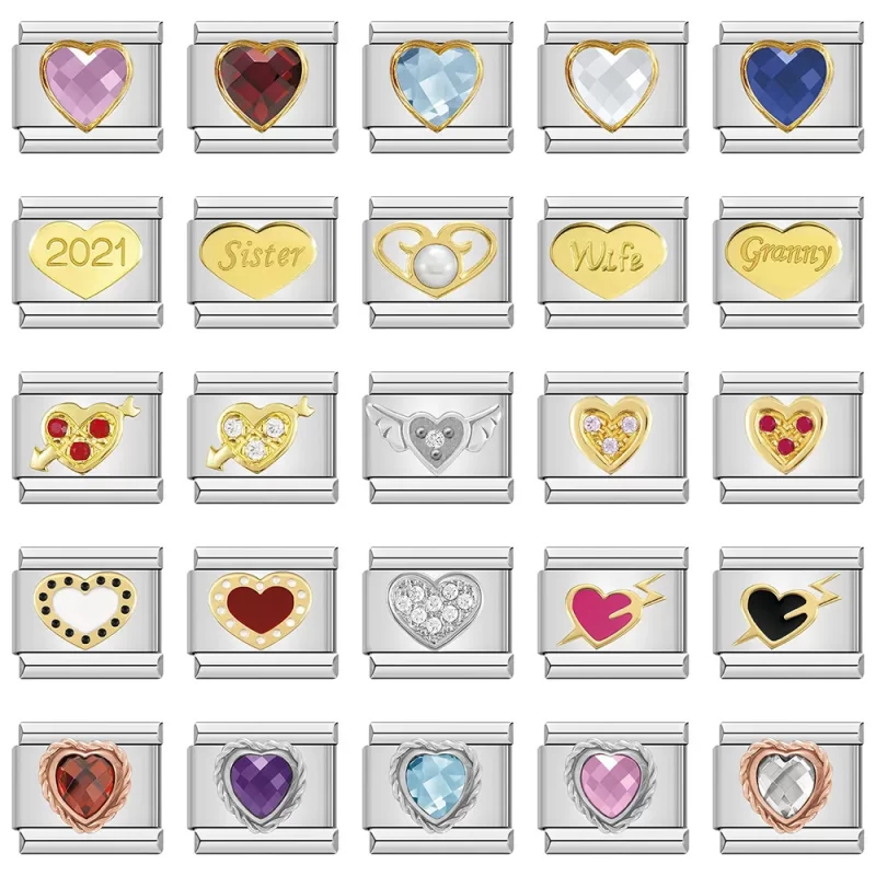 Sweet Romantic Heart Love Charm Links Fit 9mm