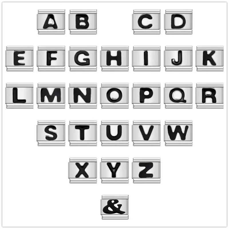 Black 26 Letters A-Z Italian Links Charm