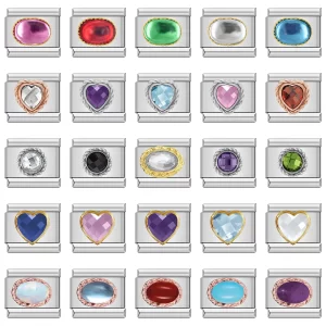 Heart Ellipse Color CZ Italian Charm Links Fit 9mm
