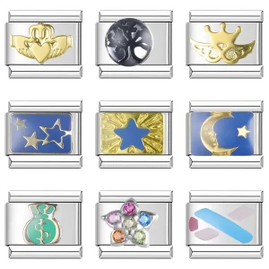 Moon Star Tree Wallet Shiny CZ Italian Links Charm Fit 9mm
