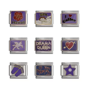 Sweet Purple Star Queen Spa Heart Love Charm Links Fit 9mm Bracelet