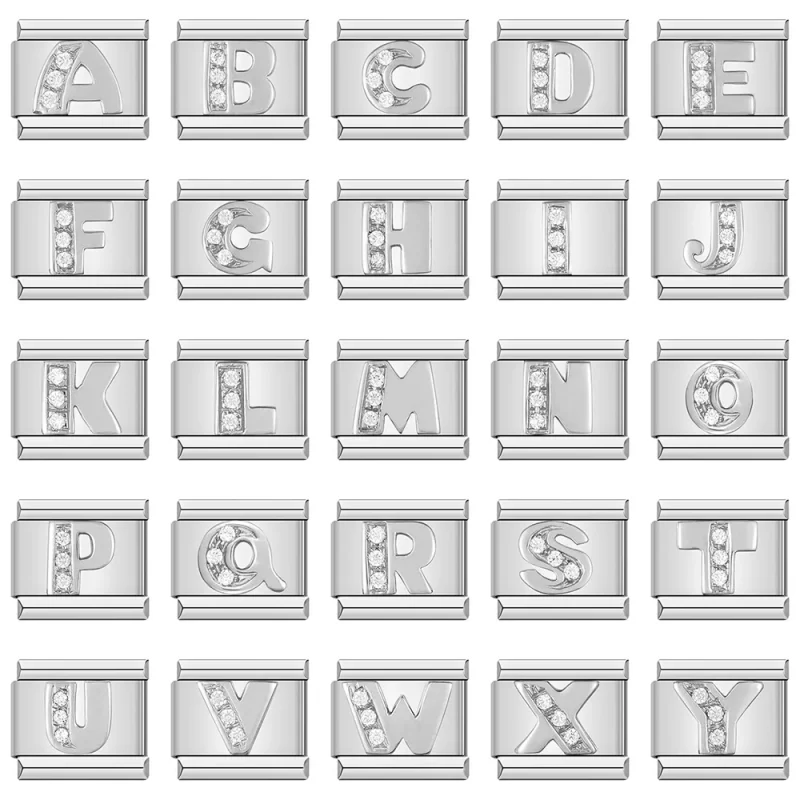 26 Letters A-Z Dazzling CZ Italian Charm Fit 9mm Bracelet