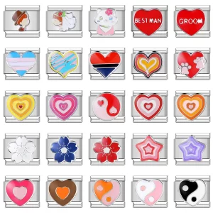 Romantic Colour Heart Star Flwoer Tai Chi Italian Charm Fit 9mm