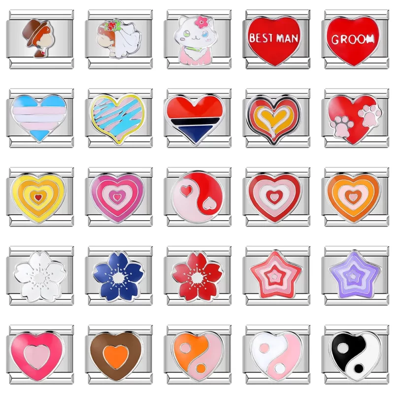 Romantic Colour Heart Star Flwoer Tai Chi Italian Charm Fit 9mm