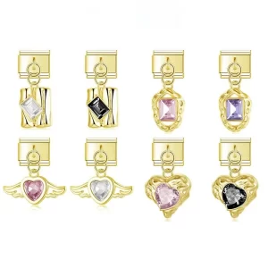 Angel Wings Heart CZ Italian Charm Links Fit 9mm