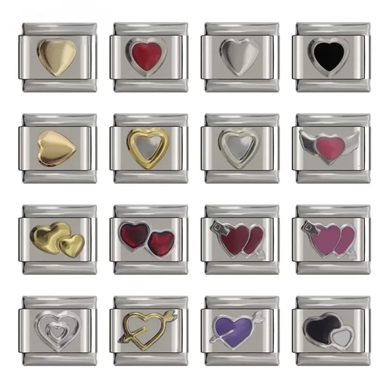 2024 Romantic Red Pink Black Heart Italian Charm Links Fit 9mm