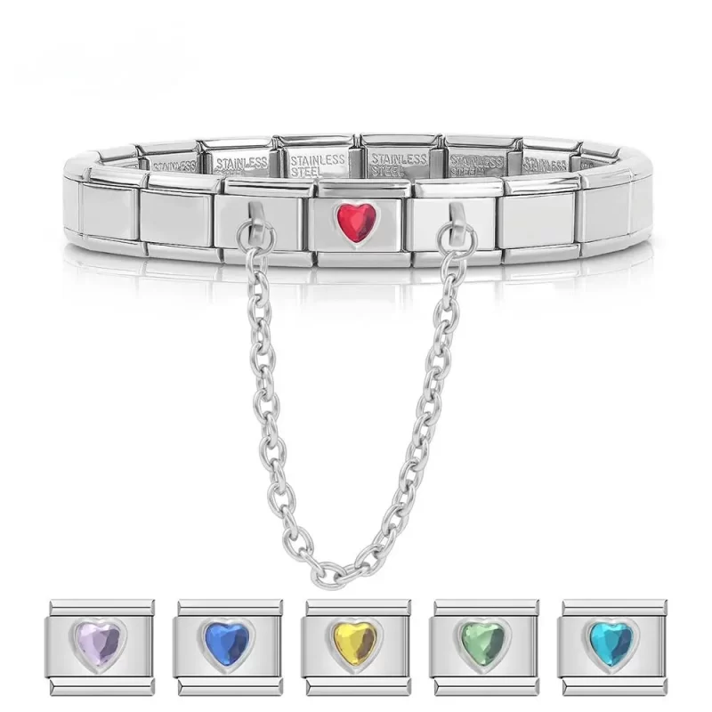 Stainless Steel Bracelet Romantic Heart Charm Links Chain Bracelet GDJ033
