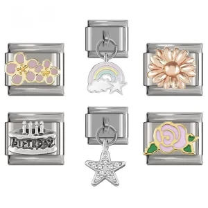Flower Birthday Cake Star Italian Charm Fit 9mm
