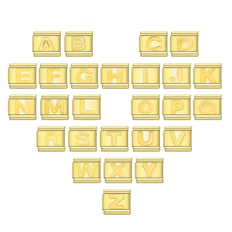 Gold 26 Letters A-Z Italian Charm Fit 9mm Bracelet